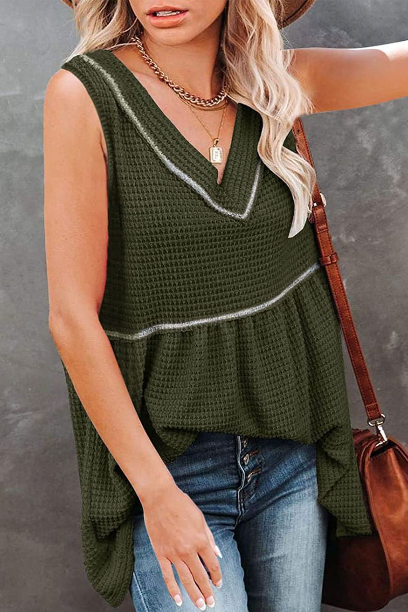 Waffle Knit Stitch Tank Top-Pinkami