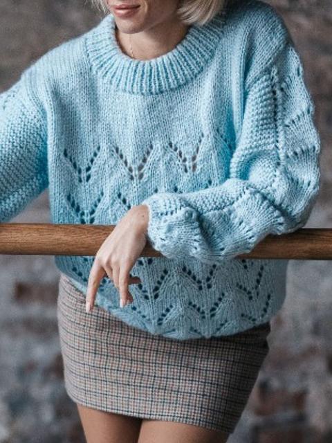 Hollow Out Knit Crew Neck Sweater-Pinkami