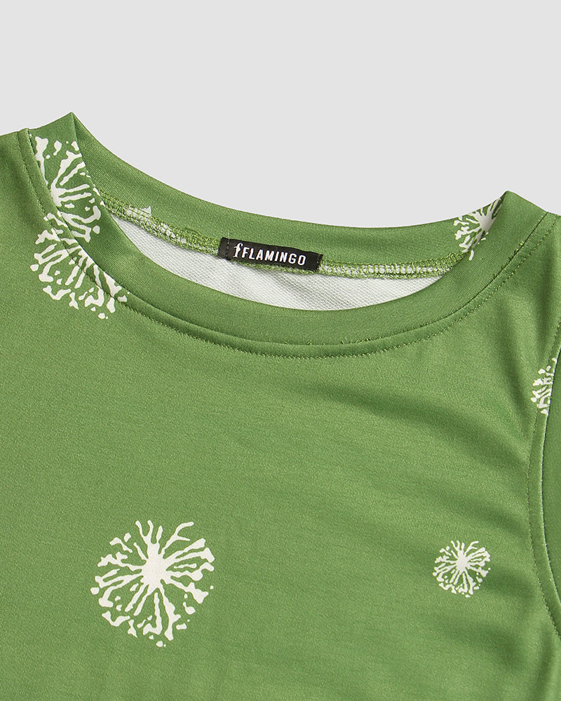 Dandelion Print Split Side Tank Top-Pinkami