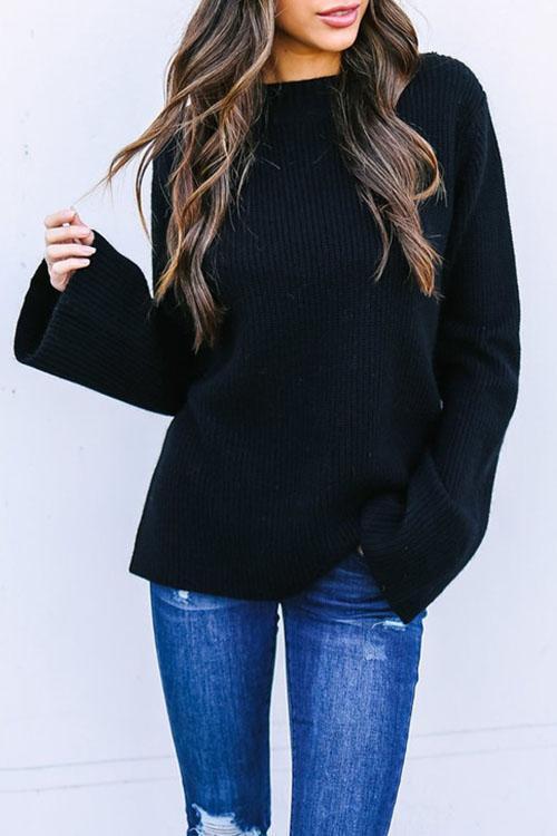 Rear V-Tie Strap Trumpet Sleeve Cardigan Sweater-Pinkami