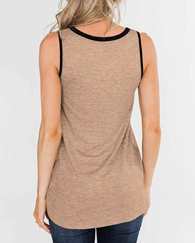 Leopard Contrast Binding Tank Top-Pinkami