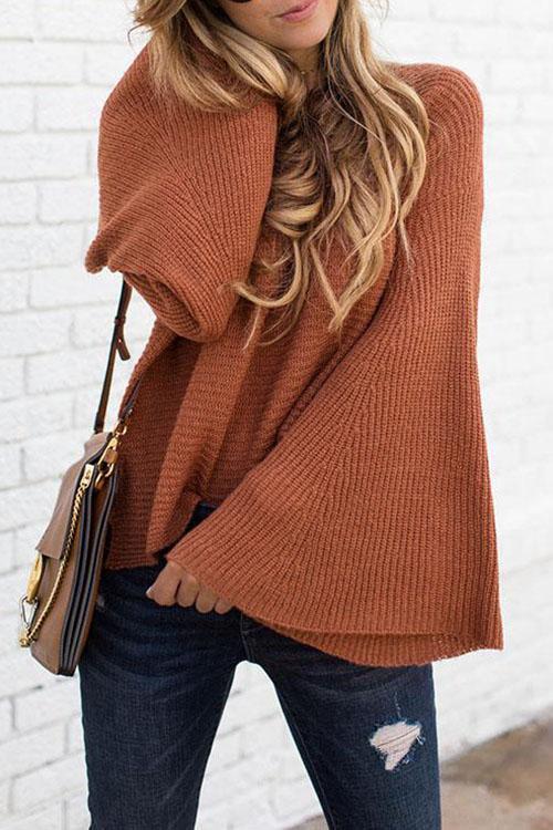 Trumpet Sleeves Sweater-Pinkami