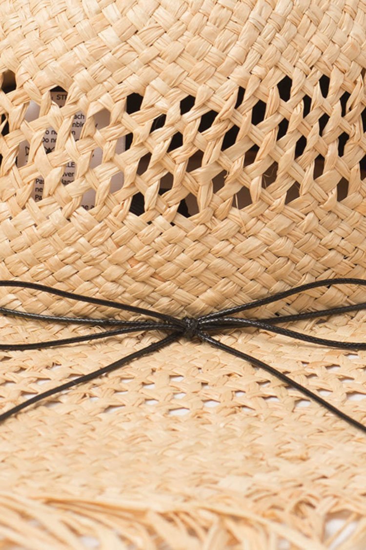 Frayed Bowknot Trim Bow Beach Straw Sun Hat