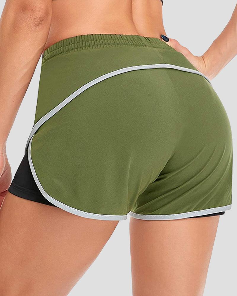 Contrast Binding Pocket Detail Drawstring Waist Sports Shorts-Pinkami