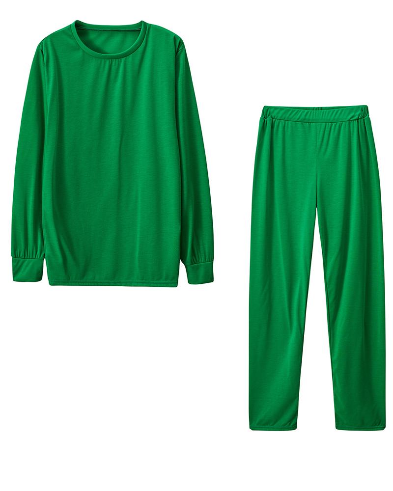 Solid Round Neck Tee & Pants Set-Pinkami