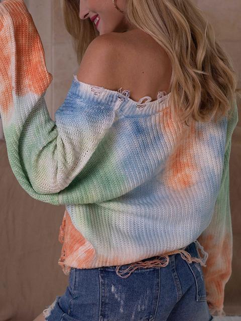Tie-dye Print V-neck Sweater-Pinkami