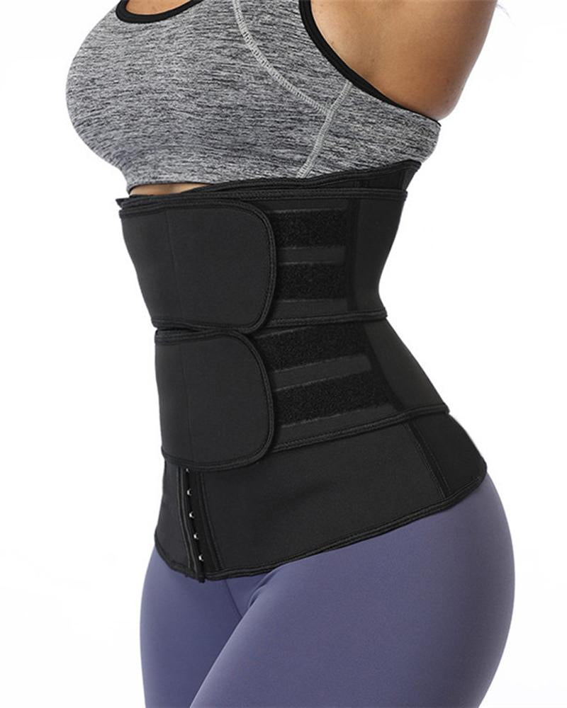 Colorblock Steel Bone Double Velcro Closures Body Shaper Wrap Corset-Pinkami