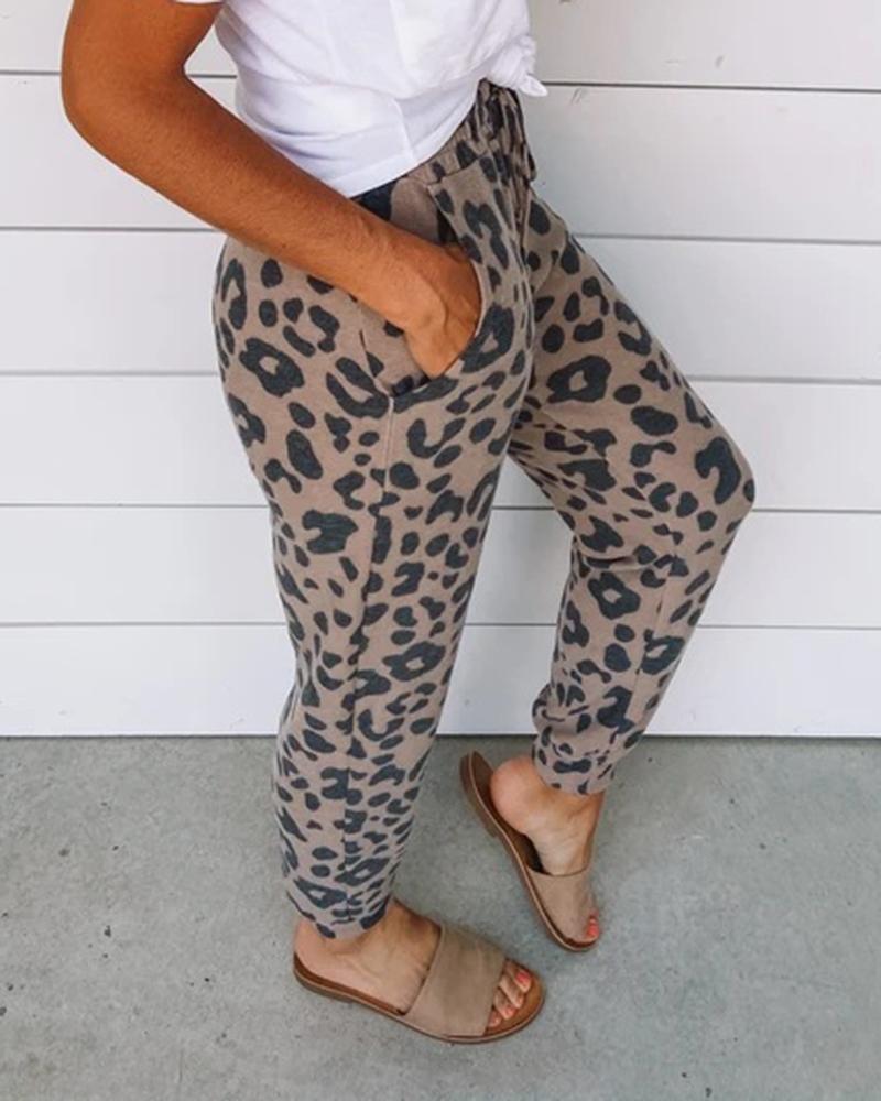 Allover Print Drawstring Waist Slant Pocket Pants For Women-Pinkami