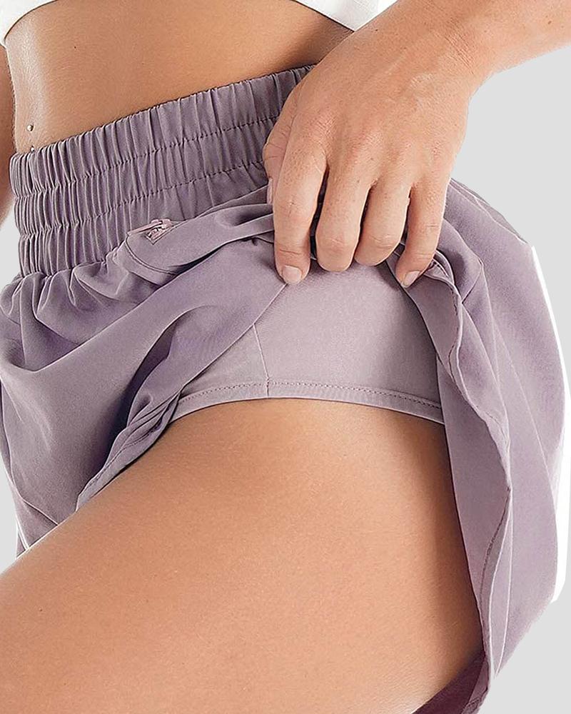 Pocket Decor Overlap Hem High Waist Sports Shorts-Pinkami