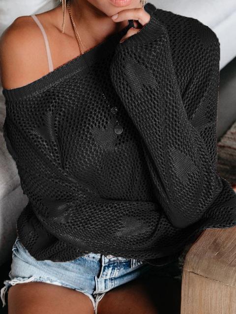 Heart Hollow Out Loose Sweater-Pinkami