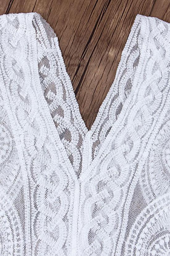 Scalloped Edge Sheer Lace Crochet Maxi Kaftan Boho Cover Up-Pinkami