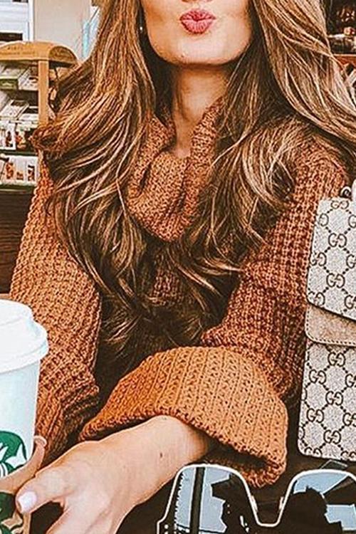 Casual high Neck Long Sleeve Sweater-Pinkami