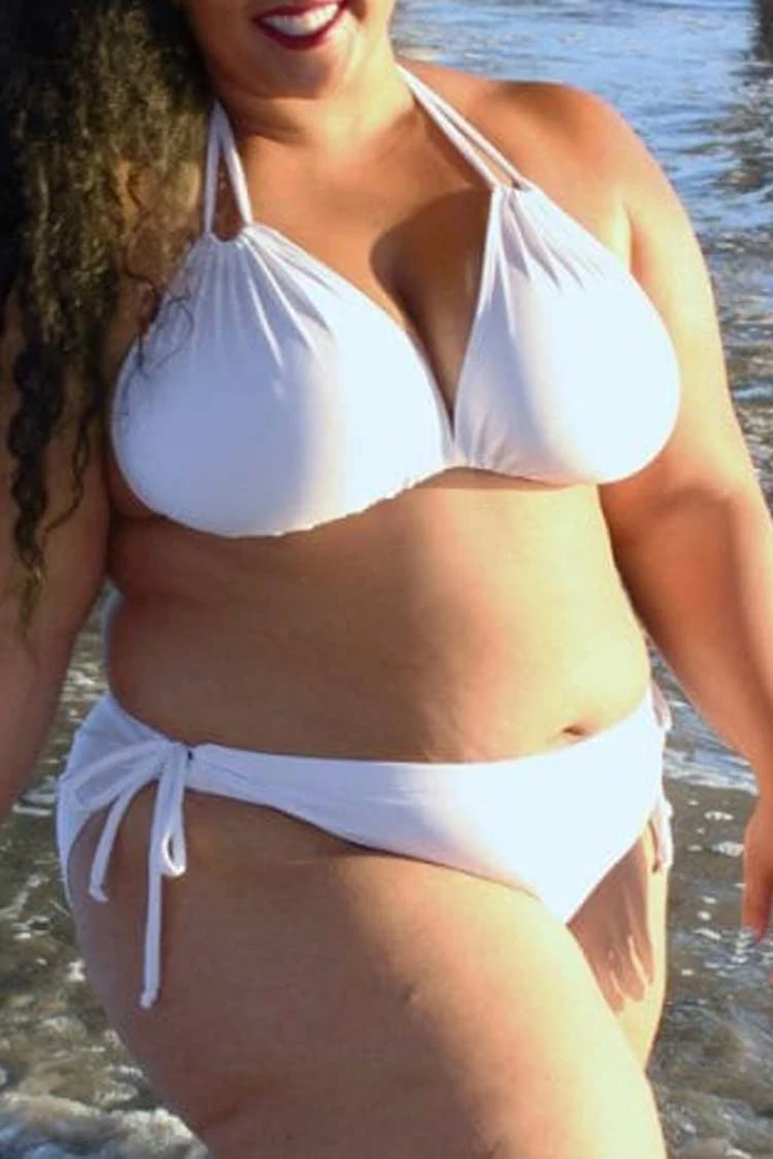 Plus Size Self Tie Sliding Triangle Bikini Swimsuit - Two Piece Set