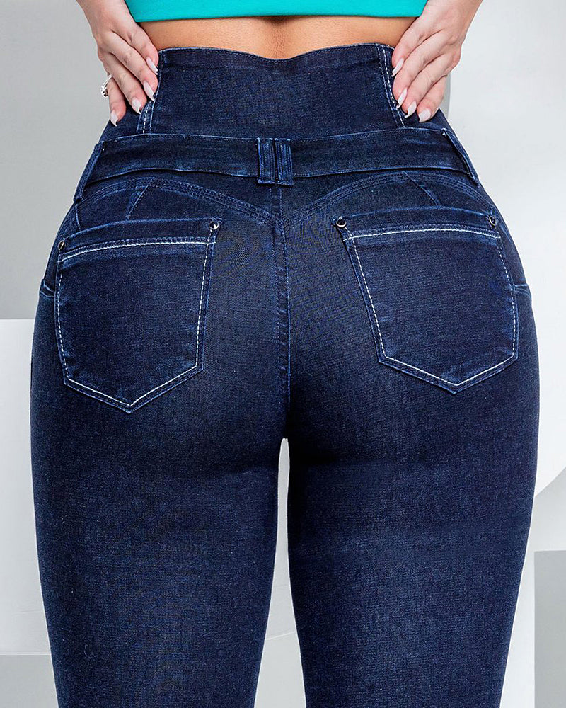 Tummy Control Butt Lifting High Waist Skinny Jeans-Pinkami