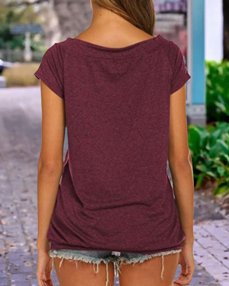 Solid Boat Neck Short Sleeve T-Shirt-Pinkami