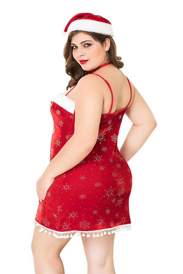 Plus Size Snowflake Dress Christmas Santa Costume Red-Pinkami