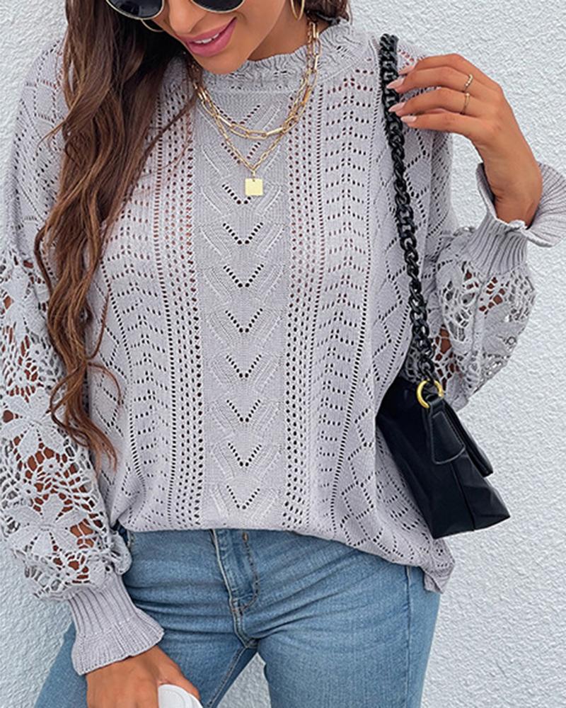 Floral Lace Pointelle Knit Sweater