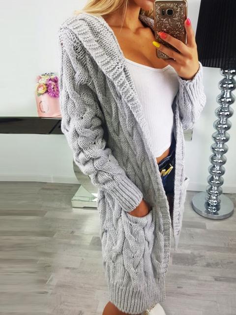 Knitted Twist Hooded Cardigan Sweater Coat-Pinkami
