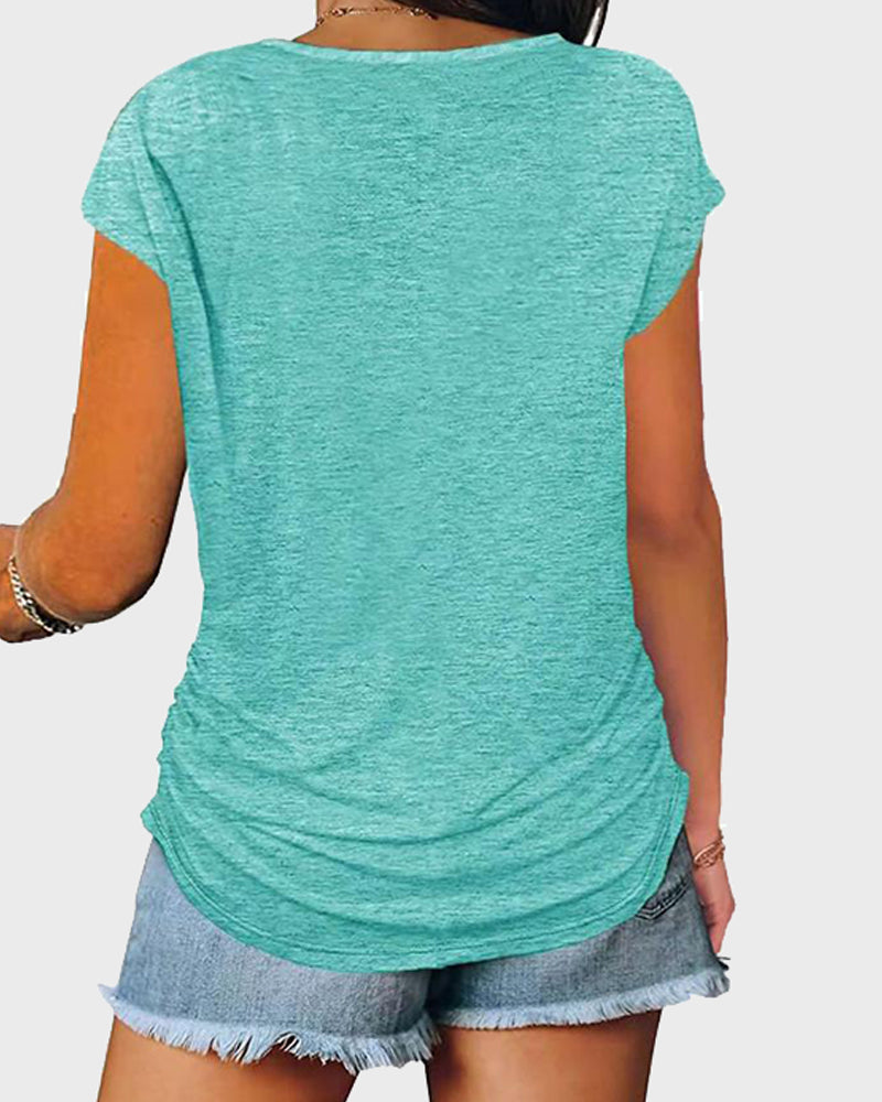 Half Zip Ruched Side T-Shirt-Pinkami