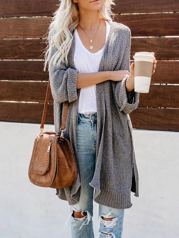 Loose Bat-sleeve Solid Color Cardigan-Pinkami