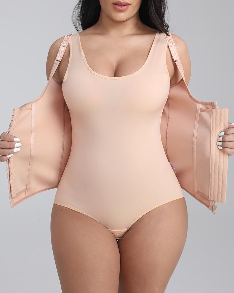 Zipper Front Eye & Hook Spaghetti Strap Corset Shapewear-Pinkami