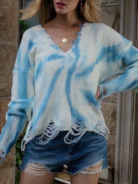 Tie-dye Print V-neck Sweater-Pinkami
