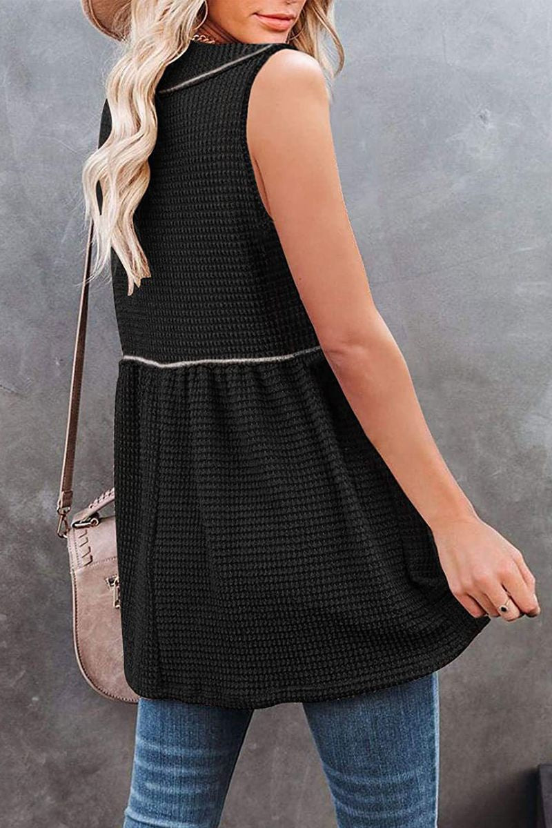 Waffle Knit Stitch Tank Top-Pinkami