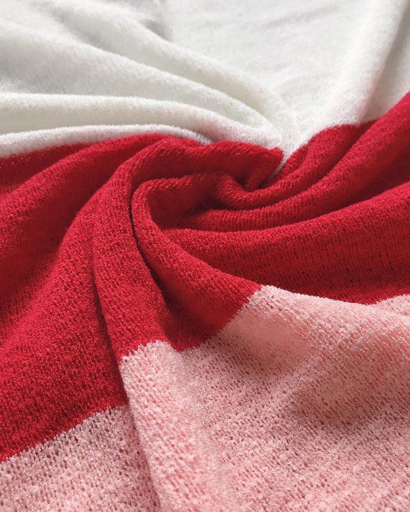 Colorblock Drop Shoulder Boat Neck Sweater-Pinkami