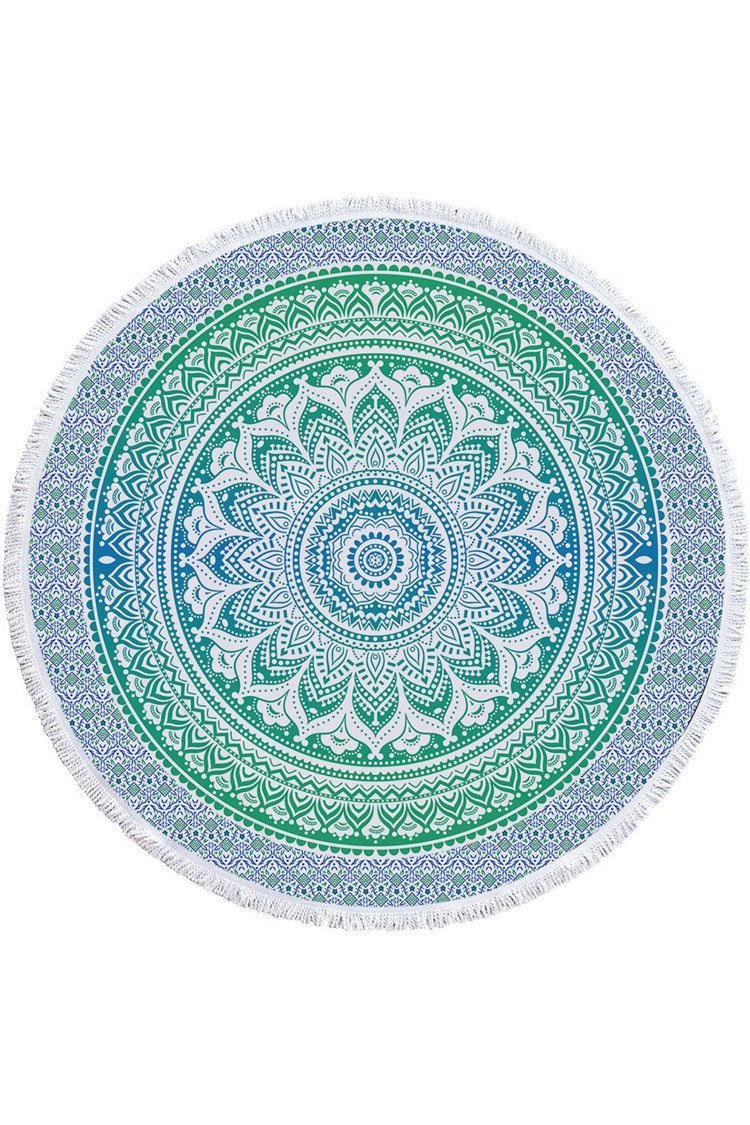 Fluffy Boho Floral Tassel Trim Beach Towel-Pinkami