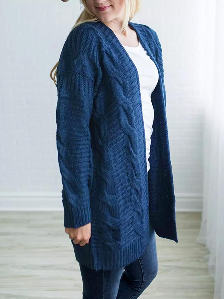 Solid Color Thick Knitting Long Cardigan-Pinkami