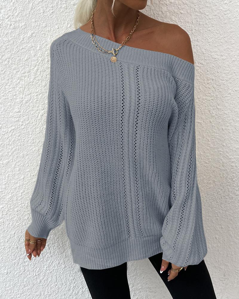 Solid Pointelle Knit Off Shoulder Sweater-Pinkami
