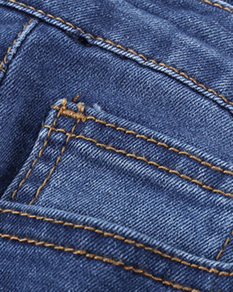 Women Plaid & Leopard Patch Insert High Waist Crop Jeans-Pinkami