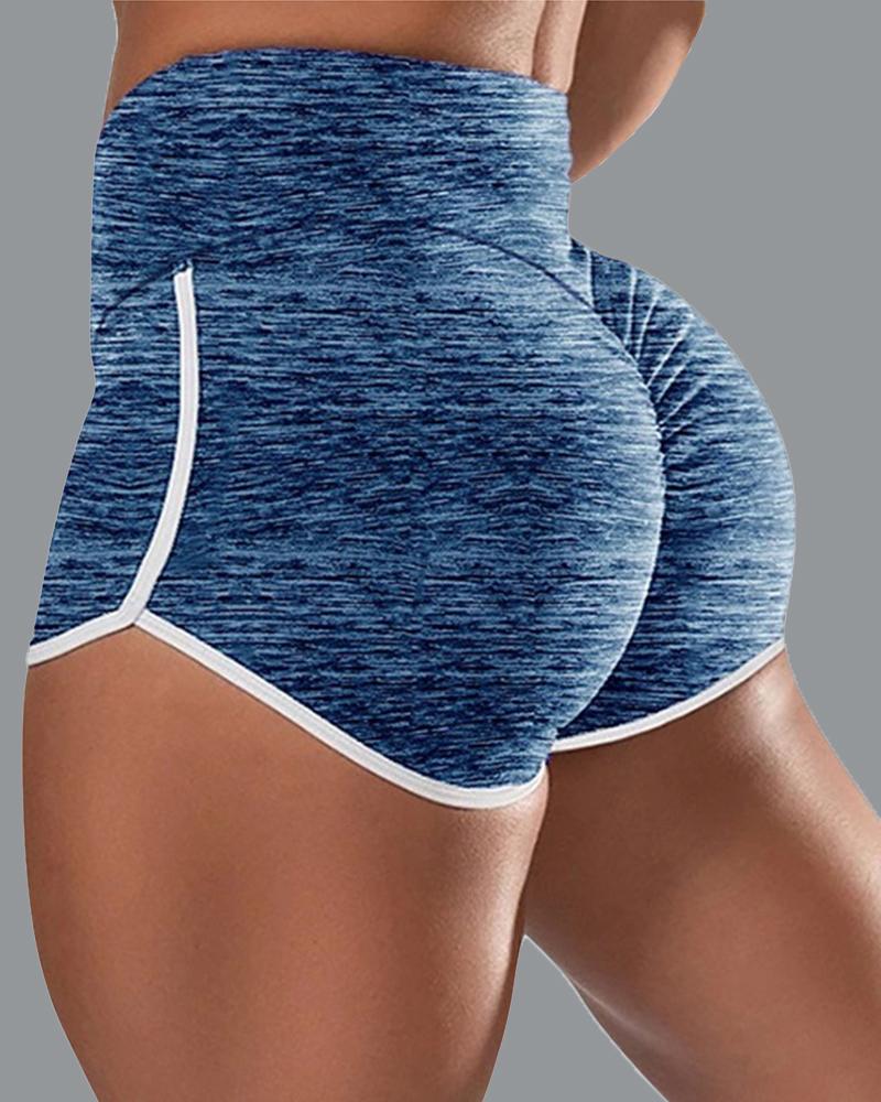 Space Dye Contrast Binding High Waist Ruched Shorts-Pinkami