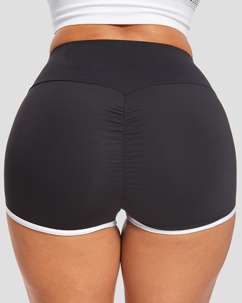 Contrast Binding Scrunch Butt Sports Shorts-Pinkami