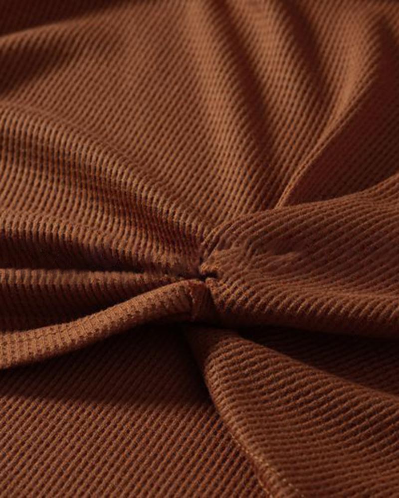 Cheetah Panel Colorblock Twist Front Drop Bishop Sleeve Sweater-Pinkami