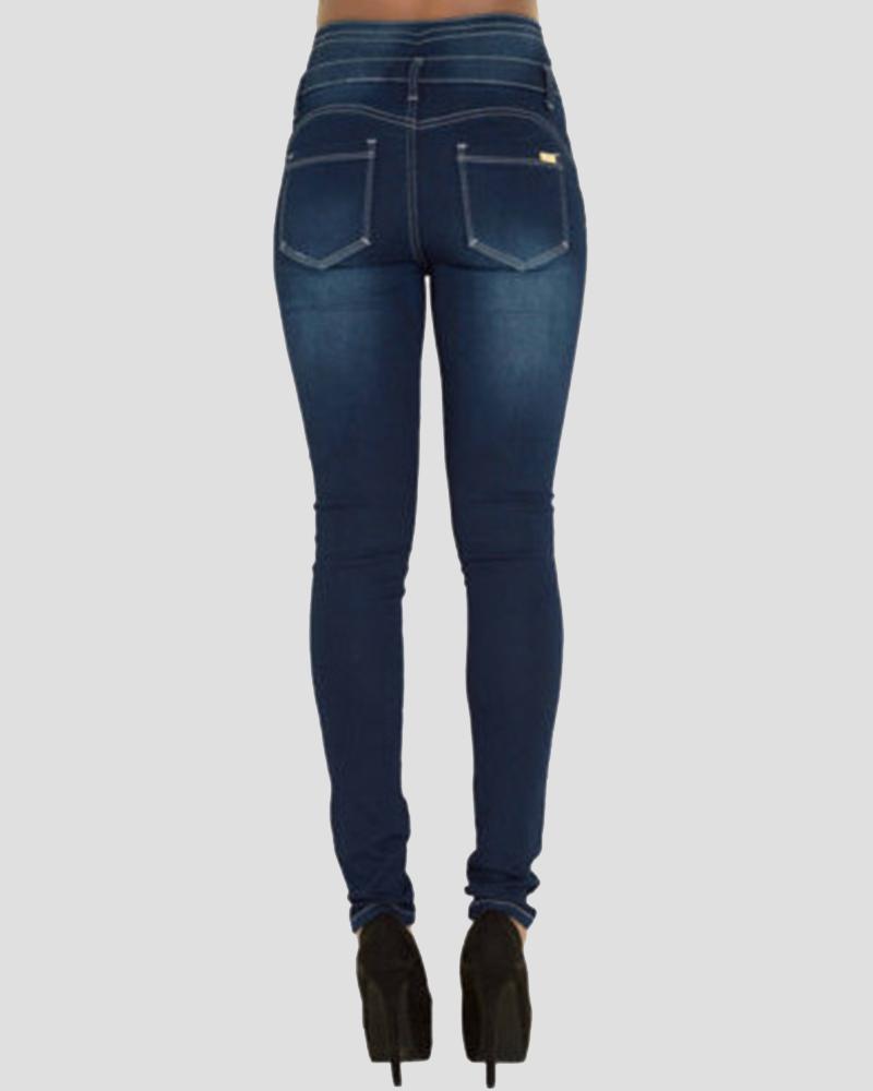 Women Button Front High Waist Skinny Jeans-Pinkami