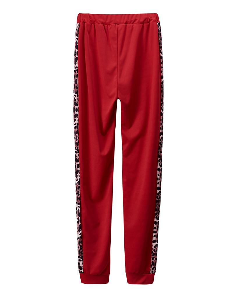 Leopard Print Zip Up Jacket & Pants Set-Pinkami