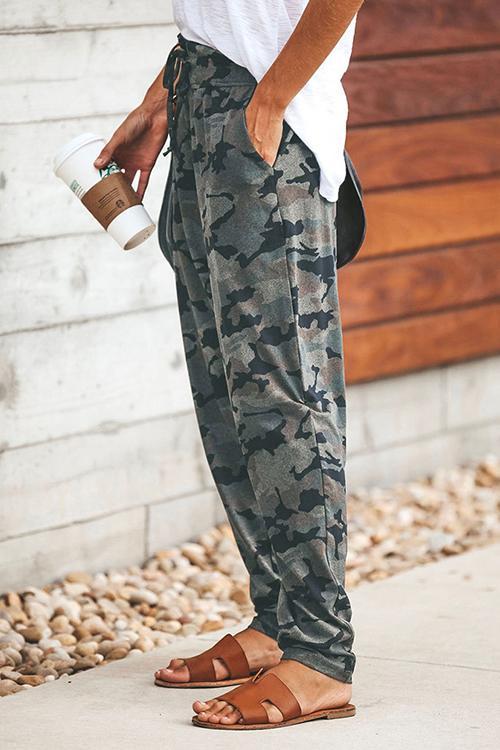 Fashion Elastic Bandage Printed Casual Camouflage Pants-Pinkami