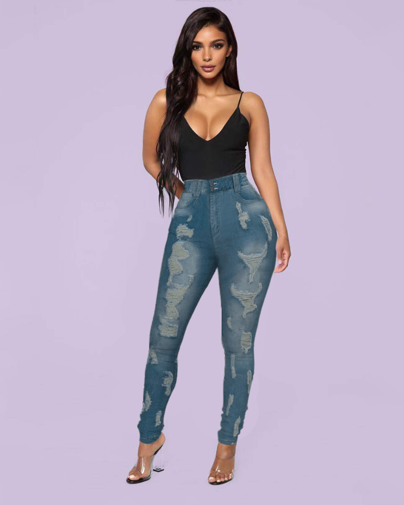 Women Extreme Distressed High Waist Skinny Jeans-Pinkami