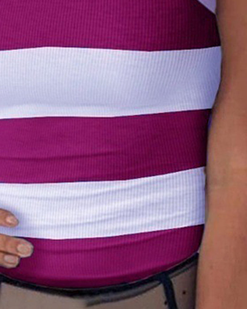 Striped Pattern Sleeveless Ribbed Tank Top-Pinkami