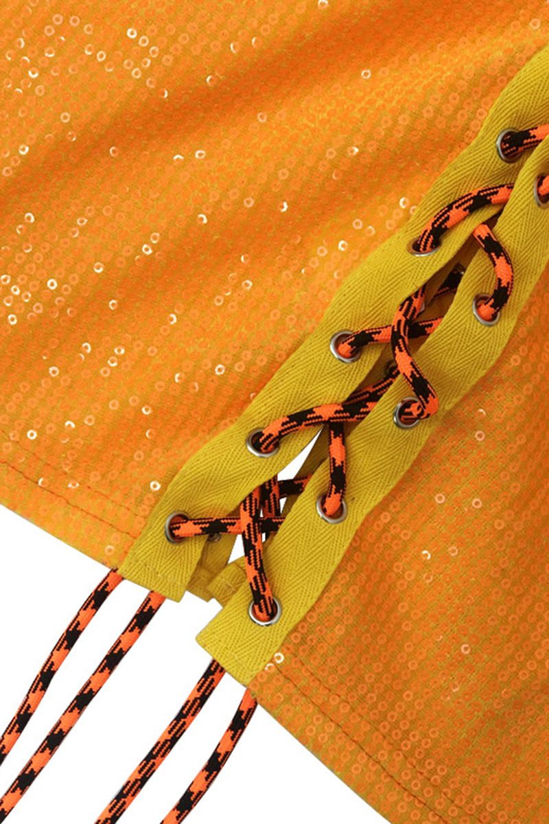 Allover Sequins Embroidered Lace Up Side Dress