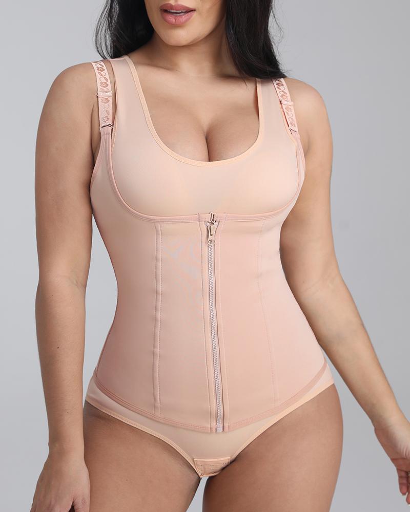 Zipper Front Eye & Hook Spaghetti Strap Corset Shapewear-Pinkami