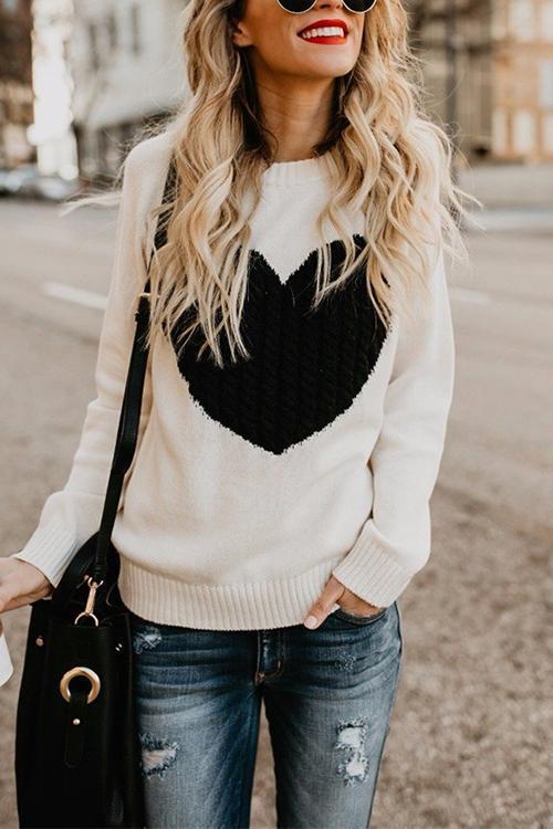 Cute Heart Jewel Sweater-Pinkami