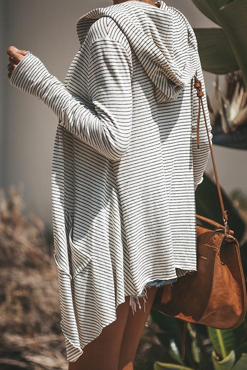 Mid-length Striped Cardigan-Pinkami