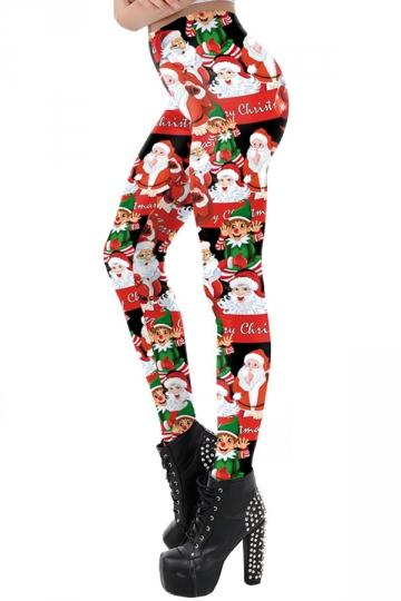 Santa And Elf Christmas Leggings Dark Red-Pinkami