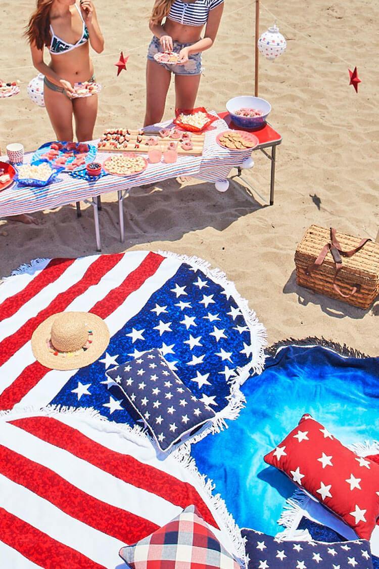 Flag Print Tassel Trim Fluffy Beach Towel