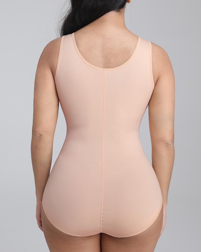 Solid Scoop Neck Shapewear Bodysuit-Pinkami