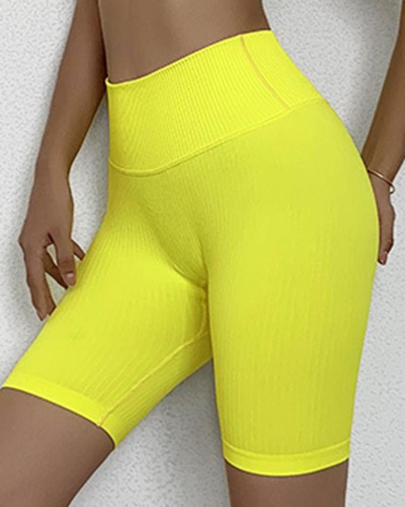 Rib-knit Wide Waistband Butt Lifting Sports Shorts-Pinkami