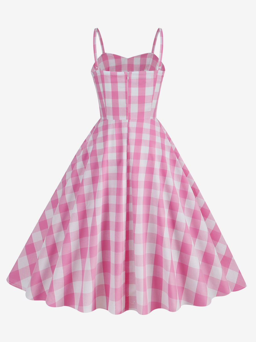 Barbie Pink Plaid Straps Vintage Dress