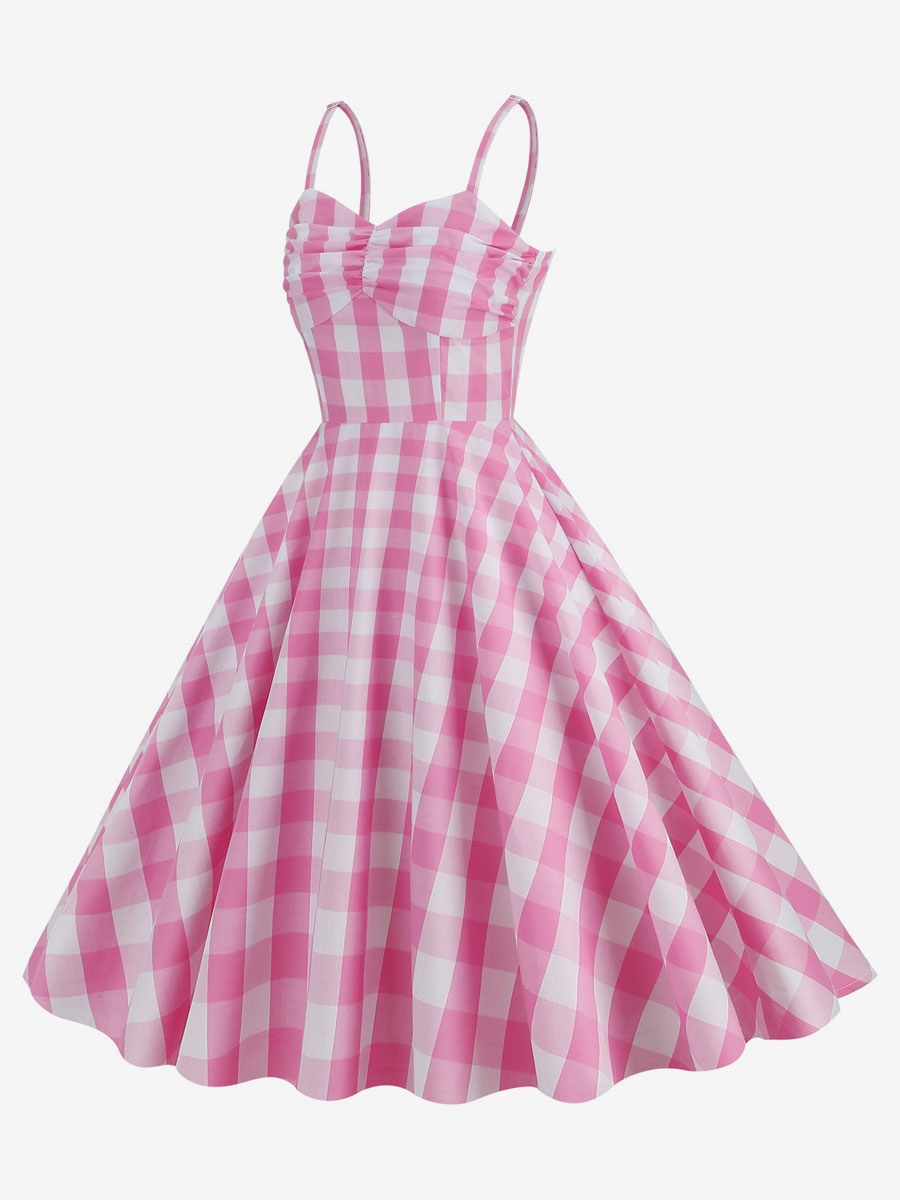Barbie Pink Plaid Straps Vintage Dress